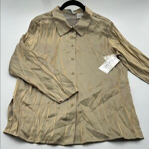 NWT Basic Editions Metallic Button Down Shirt Blouse Women's Large Collared